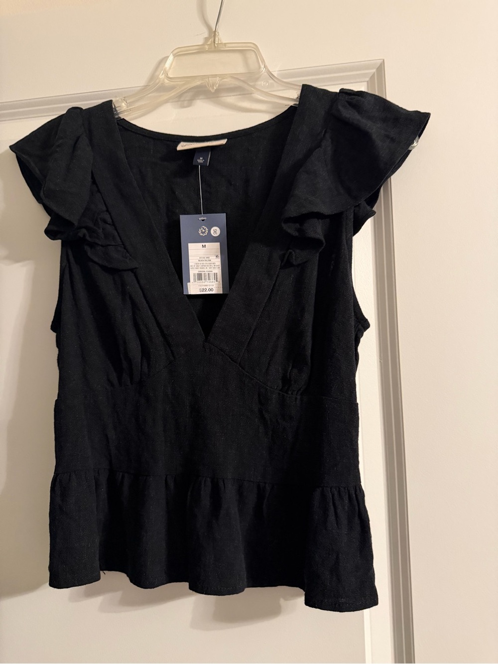 Target Black Ruffle Sleeve V-Neck Peplum Top